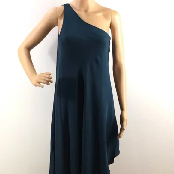 milly one shoulder dress Milly Womens One Shoulder Dress Black Satin Mini Cocktail Wool Silk size 4